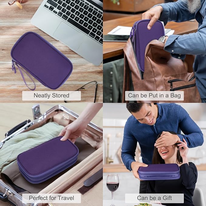 FYY Electronic Organizer, Travel Tech Pouch Bag, Medium, Purple | Wrist Strap, Waterproof, Double Layers Portable Electronics Travel Carrying Case for Cord, Charger, Daily Business Trips Use - Image 7