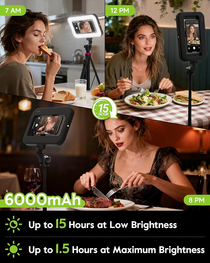 Tripod for iPhone with Light, Portable 15W Ring Light with Stand and Phone Holder for Video Recording, 6000mAh Magnetic Phone Tripod with Light 2500K-9000K for Food Hunt,Mukbang Video,Vlogging,CRI＞95 - Image 4
