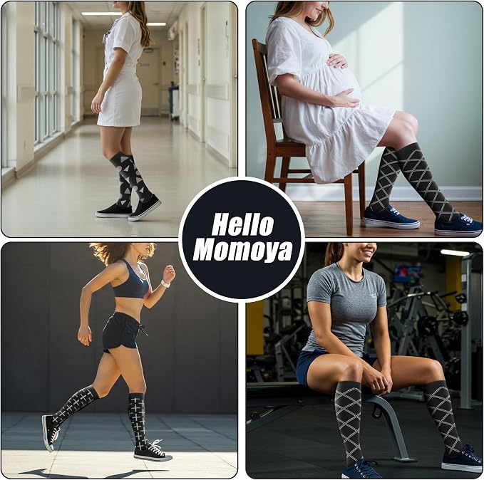hello momoya Compression Socks for Women Men Circulation Knee High 8 Pairs for Nurses, Running, Travel, Athletic - Image 5