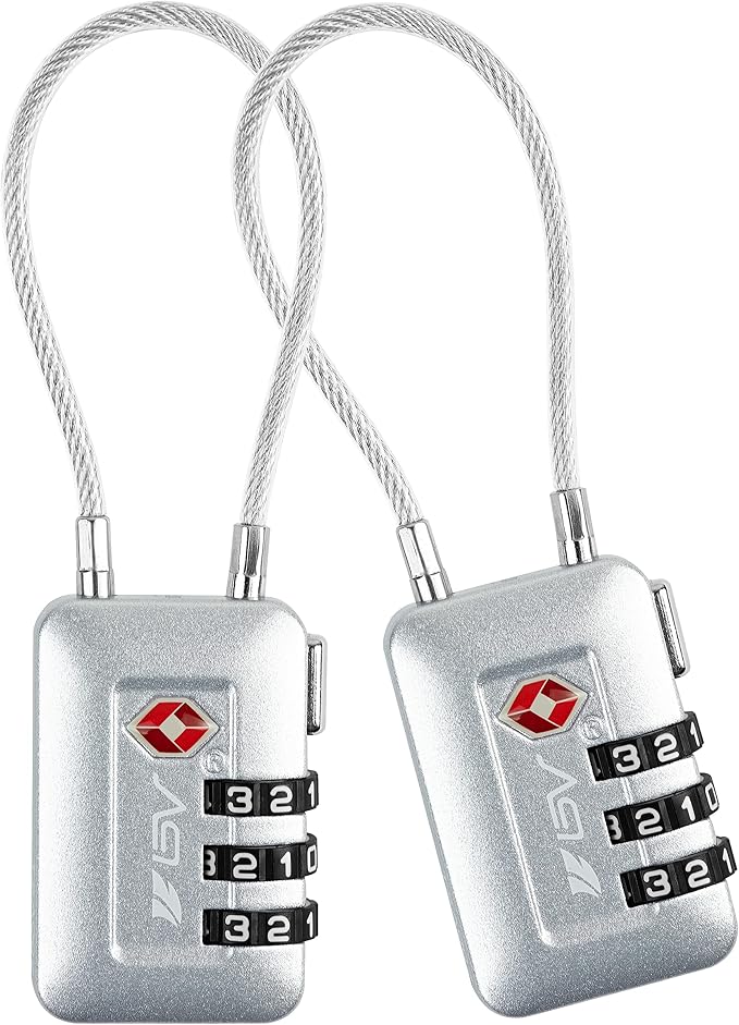 TSA Accepted Luggage Travel Lock, Set-Your-Own Combination Lock for School Gym Locker, Luggage Suitcase Baggage Locks, Filing Cabinets, Toolbox, Case (Silver, 2 Pack) by BV