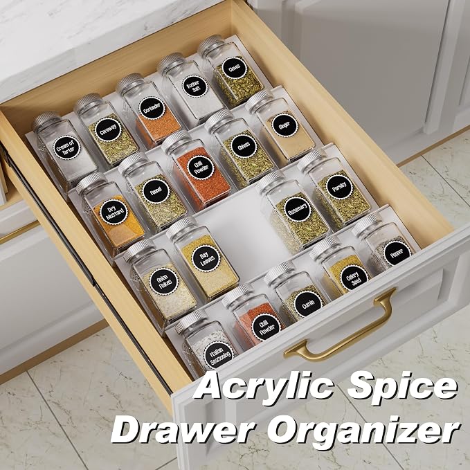 MIUKAA White Acrylic Spice Drawer Organizer, 4 Tier Seasoning Jars Drawers Insert, Kitchen Spice Rack Tray for Drawer/Countertop (Jars not included) - Image 2