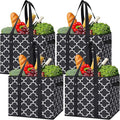 Reusable Grocery Bags 4-Pack Foldable Washable Large Storage Basket, Black | Water Resistant Shopping Tote Bag Bins by WiseLife
