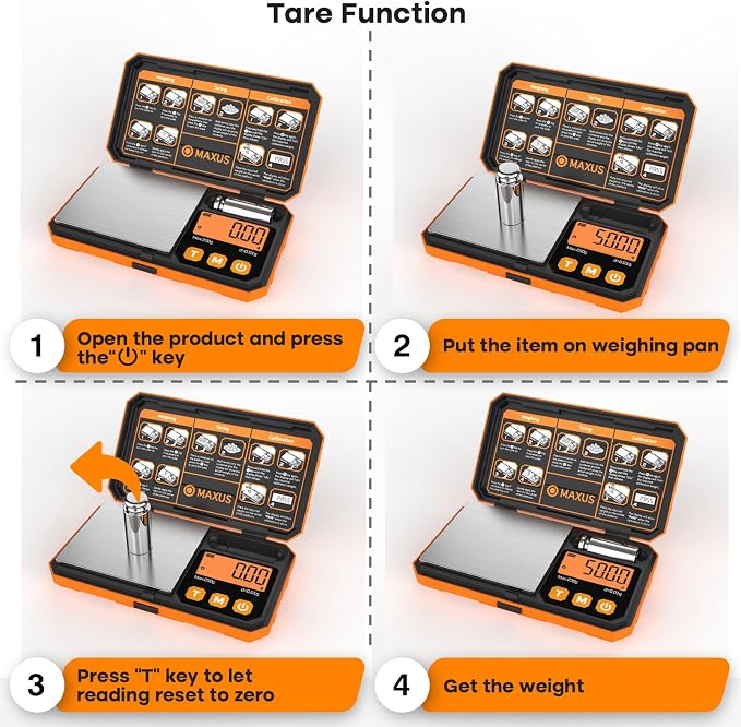 Pocket Scale, 200g x 0.01g, with 50g Calibration Weight and USB Cable | Digital Gram Scale, 6 Units, Backlit LCD, Stainless Steel Platform, Rubber Edges, for Jewelry, Coins, Powders, Food or Gems - Image 3