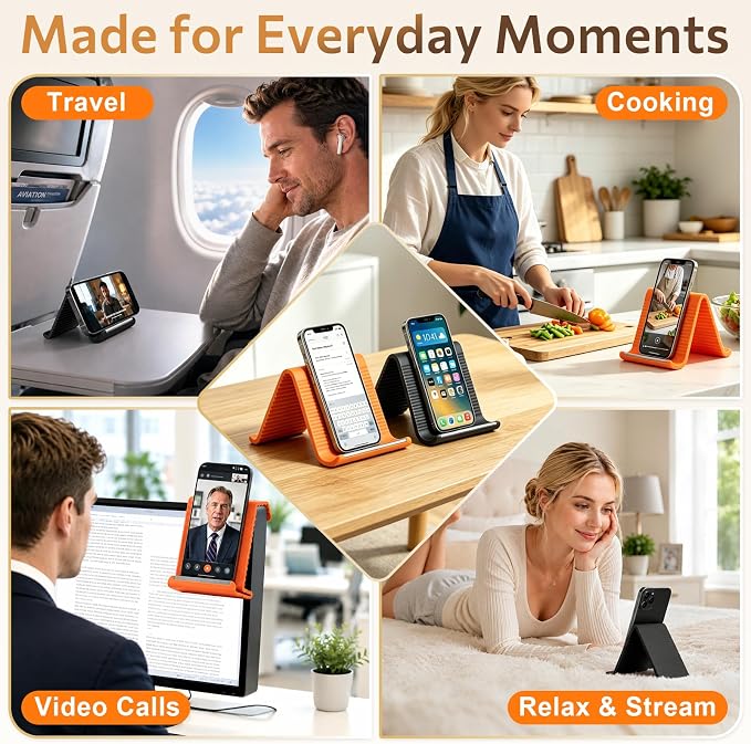 2 Pcs Flexible Silicone Phone Stand with Aluminum Core, Foldable Silicone Phone Holder for Cell Phones, Tablets & Small Devices, Adjustable Desktop & Airplane Phone Holder for Travel, Office & Home - Image 7