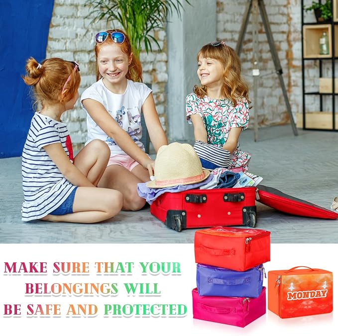 Paterr 14 Pcs Packing Cubes for Travel Kids Days of Week Compression Packing Cubes Colorful Luggage Organizers Suitcase Camp(10 x 8 x 5 Inch) - Image 3