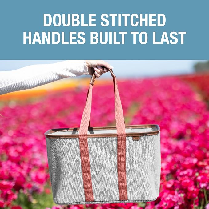 CleverMade Collapsible Tote LUXE, 30L Structured Tote Bag with Handles | Pack It All Without the Floppy-Bag Fight | Steel Rim Stays Open, Soft Grips Carry 30 lb, and Tote Folds to 1.5 Inches - Image 6