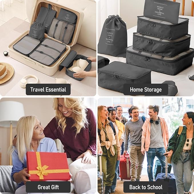 Packing Cubes for Travel- 8 Set Luggage Organizer Bags for Family, Mesh Breathable Travel Packing Cubes for Suitcases Durable Travel Essentials Bags Set (Black, 10 Set) - Image 7