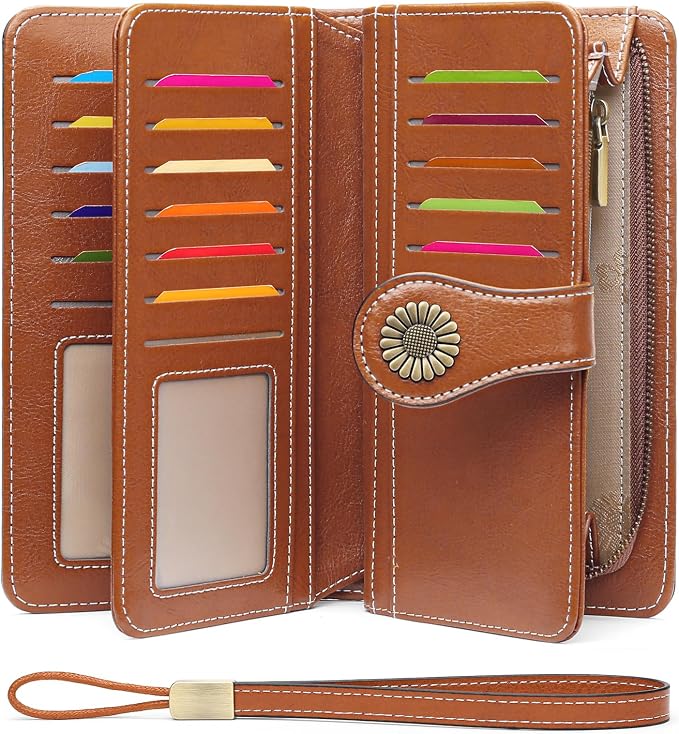 SENDEFN Wallets for Women Leather Credit Card Holder with RFID Blocking Large Capacity Wristlet | with RFID Blocking - Image 8
