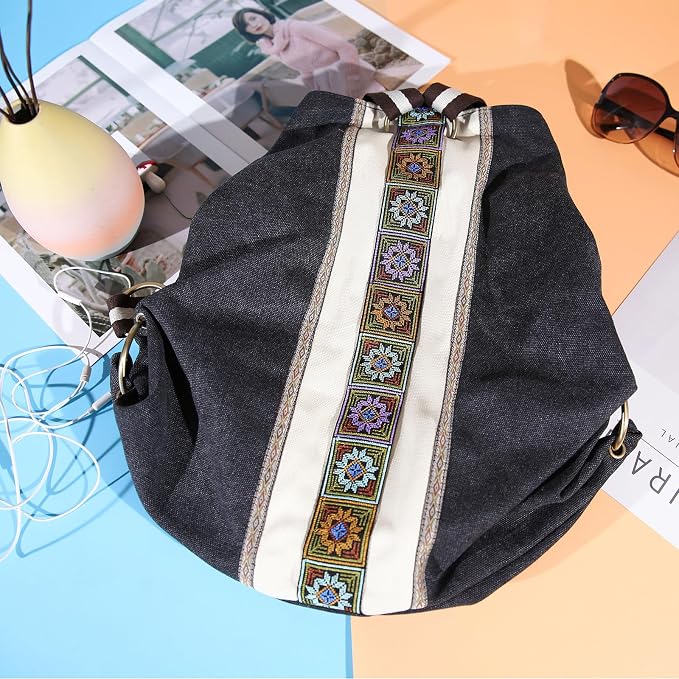 Goodhan WomCanvas Backpack Daypack Casual Shoulder Bag, Vintage Heavy-duty Anti-theft Travel Backpack(Grey Black) - Image 7