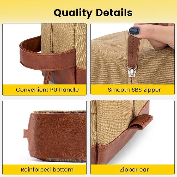 Vorspack Travel Toiletry Bag - Hanging Toiletry Bag for Men Water Resistant Canvas Shaving Bag with Large Capacity for Travel - Brown (Pack of 2) - Image 3