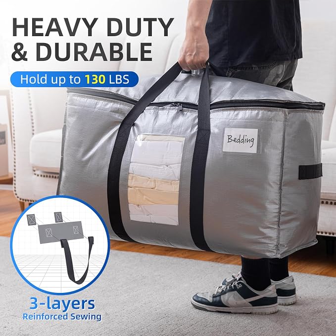 TAILI 6 Pack Silver Extra Large Moving Bags,Storage Bag with Visible Window | 93L Heavy Duty Totes For Storage,Wrap Around Handles,Alternative to Moving Boxes, College Dorm,Perfect for Moving - Image 5