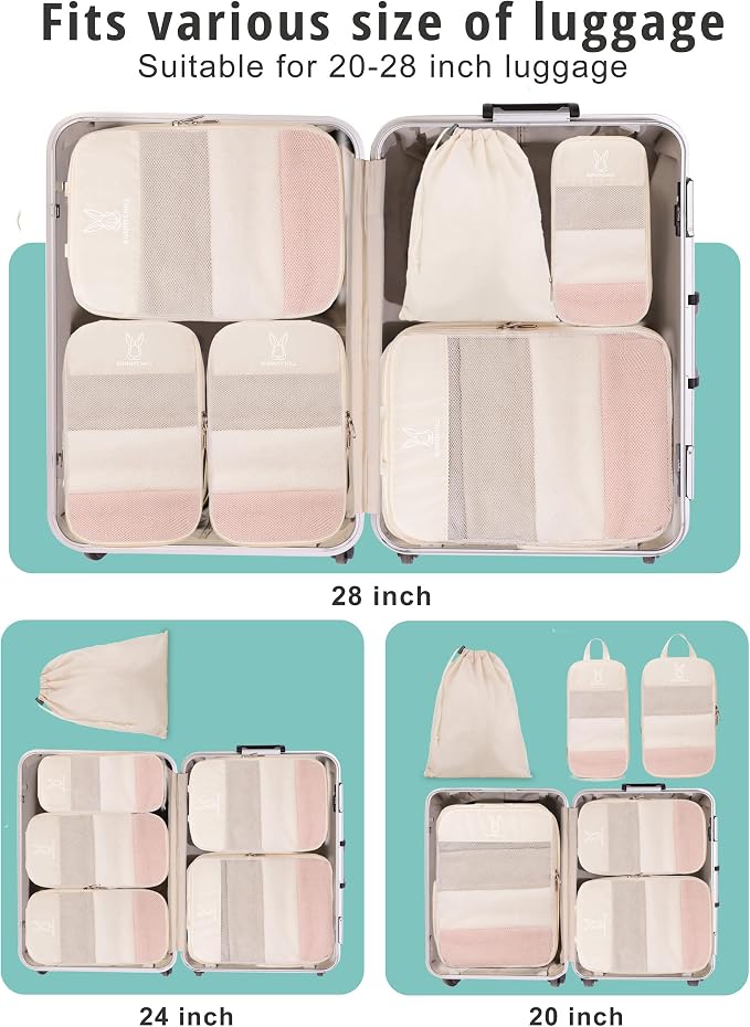 6/8 Set Space Saving Compression Packing Cubes Lightweight Packing Cube | Expandable Space-Saving Compression Cubes 6 Set Lightweight Travel Luggage Packing Cubes Organizer Essentials Smooth Zippers - Image 7