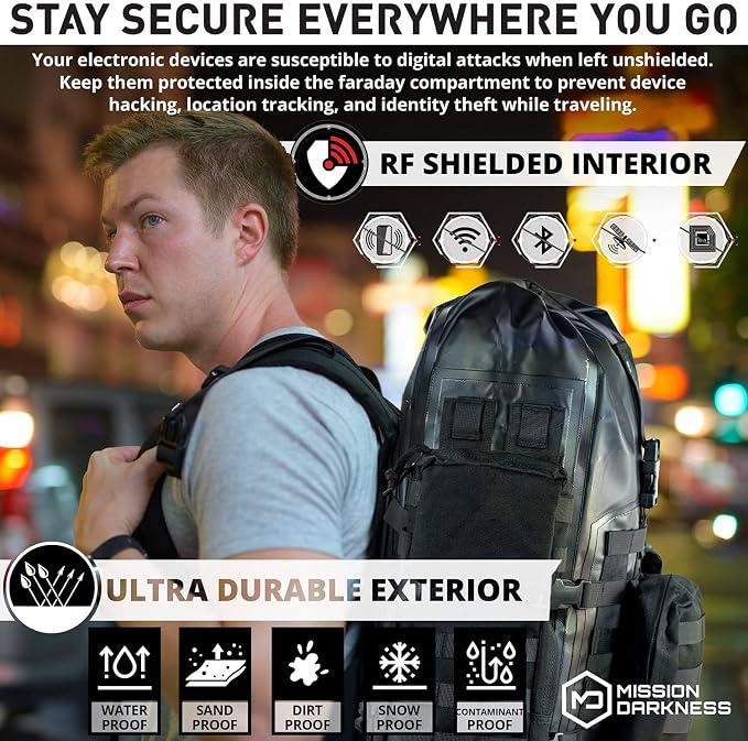 Mission Darkness Dry Shield Faraday Backpack 40L // Waterproof Tactical Bag with MOLLE Webbing and Removable Packs // Signal Blocking Anti-tracking Data Privacy EMP Shield for Electronics - Image 5