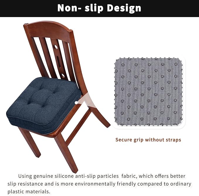 GOFORIT Memory Foam Cushion，Square Seat Cushions for Dining Chairs,Non-Slip Chair Pads with Removable Cover, 16'' x 16'', Dark Blue - Image 4