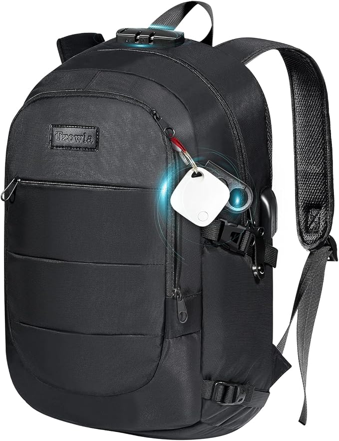 Tzowla 35 Liter Anti Theft Backpack with Tracker Tag,Giant Tumbler Holder Pocket and Lock,15.6 Inch Laptop Backpack by Tzowla