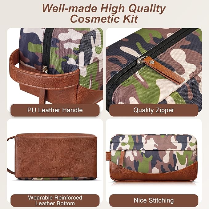 Travel Toiletry Bag for Men, Hanging Toiletry Organizer, Water Resistant Shaving Kit with Large Capacity for Travel Accessories (Camo-Bright Green, Medium) - Image 2