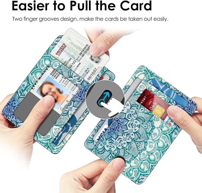 FINTIE Slim Front Pocket Wallet, RFID Blocking Credit Card Holder | Minimalist Card Cases with ID Window for Men Women, Emerald Illusions - Image 3