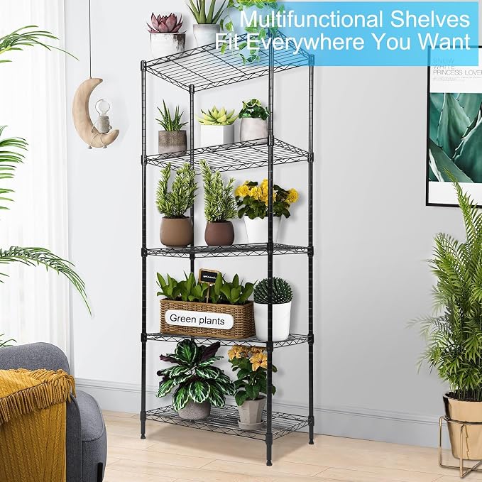 Whitmor 5 Tier Shelving Unit, Adjustable Storage Shelves with Wheels, Wire Shelving, 400 lbs Capacity per Shelf, Max 2000 lbs Total for Laundry, Garage, Plant, 21" L x 12" W x 54" H, Black - Image 5
