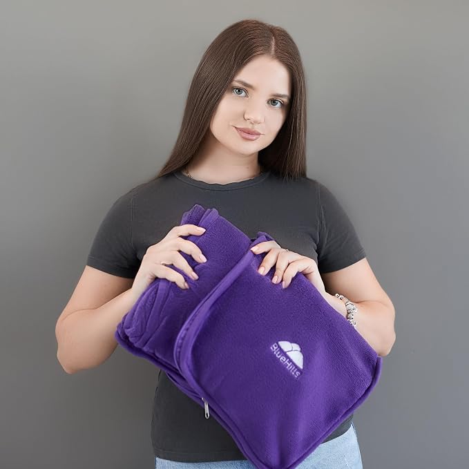 BlueHills Premium Soft Travel Blanket Plush Airplane Long Flights - Purple | Plane Travel Throw Blanket/Pillow, Luggage Strap, Carabiner, Large Compact & Portable, Long Flight Essentials, Travel Gifts - Image 7