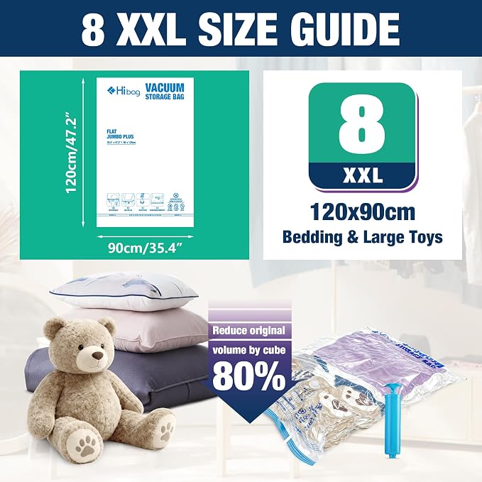 XXL Jumbo Vacuum Seal Storage Bags Extra Large for Clothing Bedding | 47''X35'', Airtight Triple Seal, Save 80% Space, Hand Pump, Work with Vacuum, Double Zip, Reusable, Easy to Use, 8 pack - Image 2