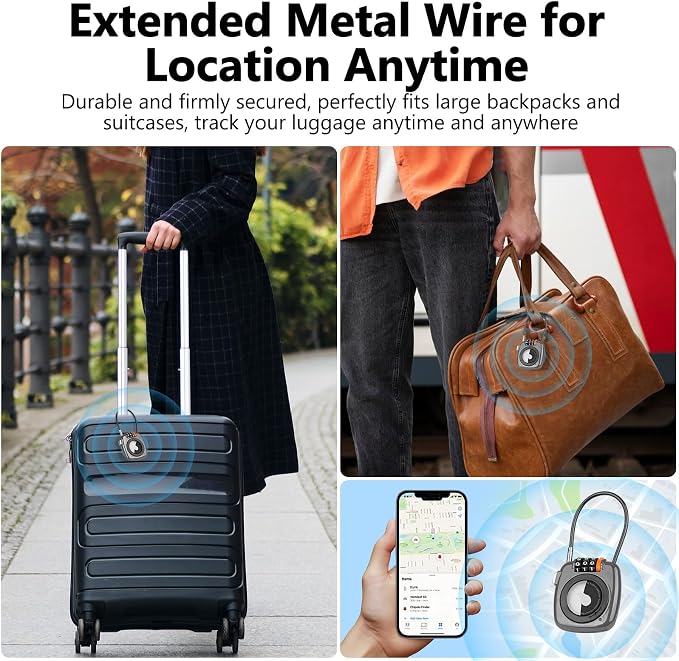 Compatible with Apple AirTag Secure Lock with Wire Cable, 3-Digit Combination Luggage Locks, Alloy Body Ultra Durable Anti-Lost Protective Case for Luggage, Bags, Suitcase, and Backpacks (Grey) - Image 4
