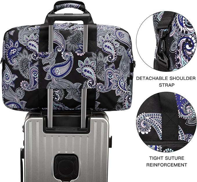 F.FETIVIN Weekender Bag Carry On Travel Duffle Bag Medium Overnight Bag for Women(Black Paisley) - Image 8