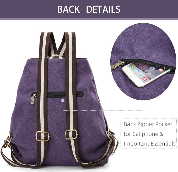 Goodhan Women Canvas Backpack Daypack Casual Shoulder Bag, Vintage Heavy-duty Anti-theft Travel Backpack - Image 3