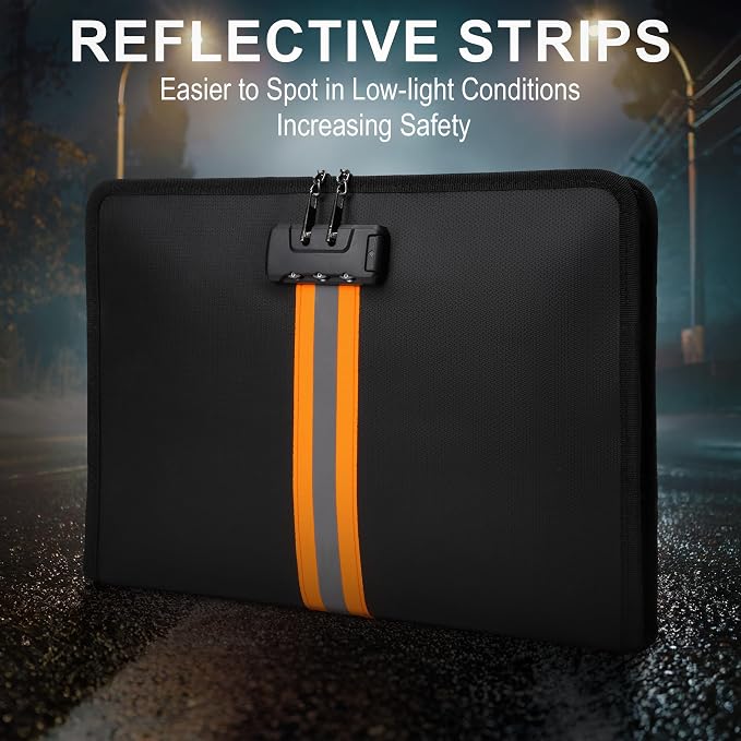 Fireproof Document Bag with Lock，13"×9.2" Fireproof Money Bag，with Zipper and Lock，Suitable for Tablets, A4 Documents, Cash, Mobile Phones, Credit Cards and Notarized Documents. - Image 4