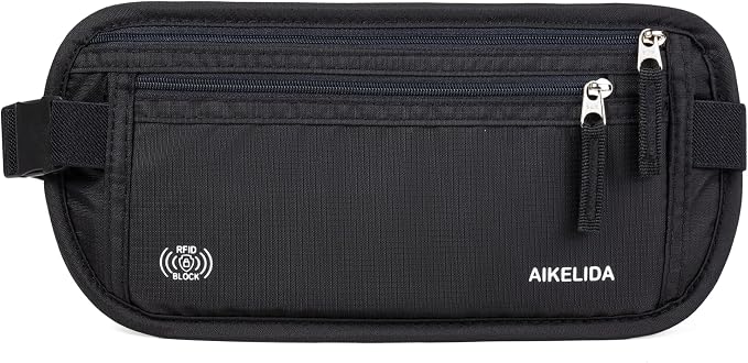 RFID Blocking Money Belt - Passport Holder & Travel Wallet, Slim Hidden Fanny Packs for Women Men - Black - Image 3
