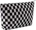 Cosmetic Bags for Women - Corduroy Cosmetic Bag Aesthetic Women Handbags Purses Smile Dots Makeup Organizer Storage Makeup Bag Girls Case Bags (Q-Checkered black) by Gardsell