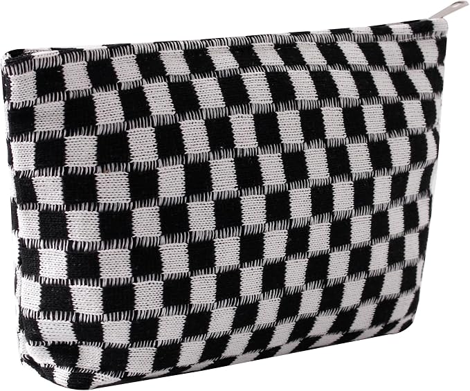 Cosmetic Bags for Women - Corduroy Cosmetic Bag Aesthetic Women Handbags Purses Smile Dots Makeup Organizer Storage Makeup Bag Girls Case Bags (Q-Checkered black) by Gardsell