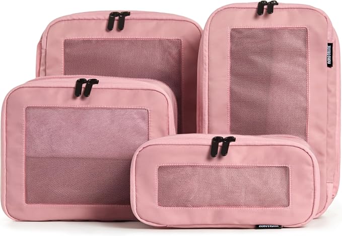 Compression Packing Cubes for Travel, 4-Pack, Pink | Solves overpacking, 4-Piece set fits most carry-ons, 50% Space savings, Compression luggage organizer bags by Aerotrunk