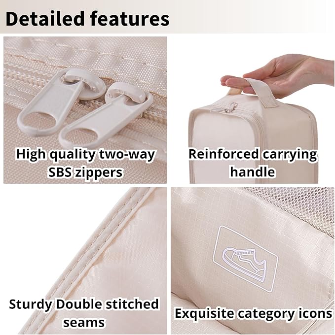 tianzong Travel Shoe Bag with Handle Holds 2 Pairs of Shoes, Shoe Packing Cubes for Travel (Beige, 2 Pack) - Image 4