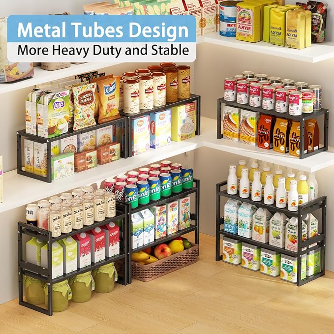 2 Pack Expandable Kitchen Cabinet Shelves Organizer,Heavy Duty Metal Shelving Units and Storage,Stackable Adjustable Kitchen Storage Organization Shelves Rack for Counter Cupboard Pantry,Length:20.5" - Image 5