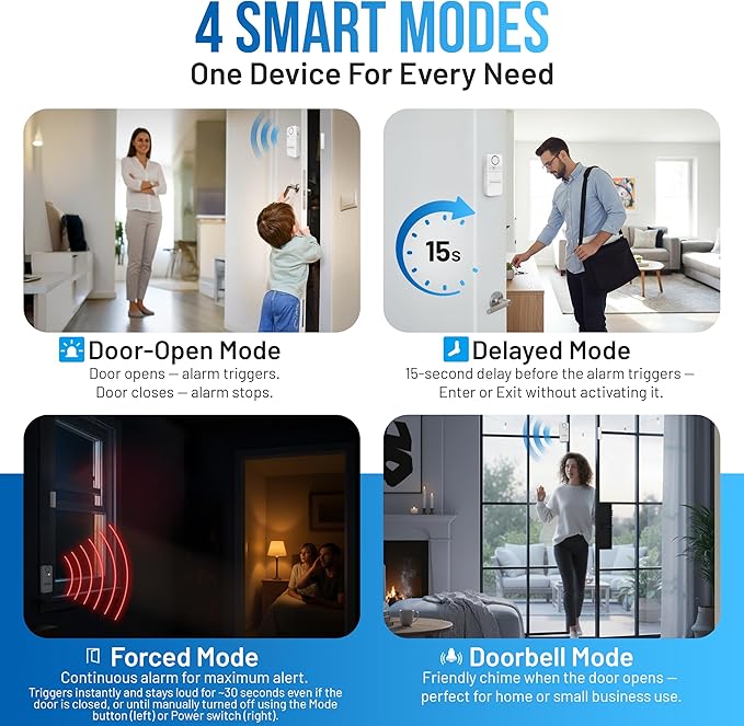 Door Alarms When Opened for Kids & Elderly– 130 dB Loud Door & Window Alarm, 1.2” Wide Gap Sensor, Instant & Delay Alerts, 3 Volume Levels, AAA Batteries Included, Low Battery Alert, 1 Pack - Image 4
