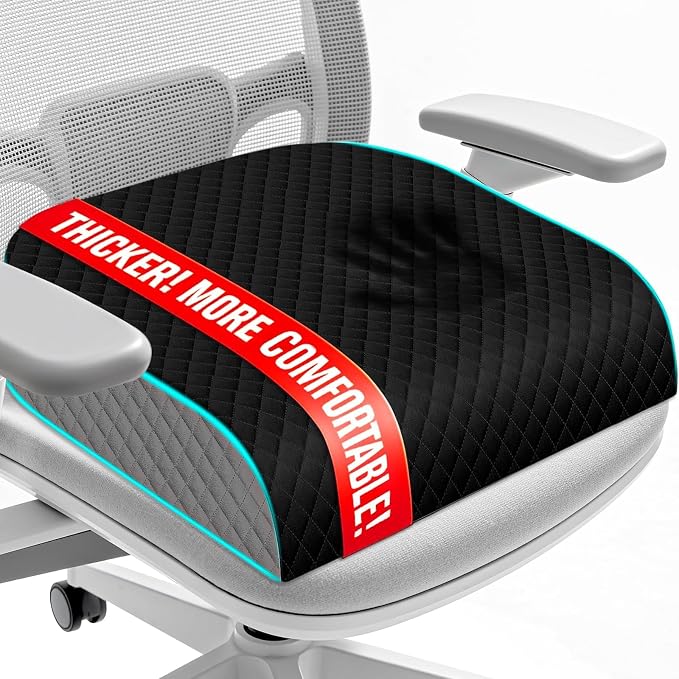 Seat Cushion, Office Chair Cushion, Chair Pad, Large, Black, X-Large | Memory Foam, Washable Cover, Non-slip Bottom, Portable Handle, for Office, Home and Car by Unknown