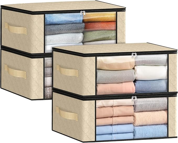 35L Closet Organizers, Foldable Under Bed Storage Containers | Storage Bags with Zippers,Window and Handles for Organizing Bedroom, Closet, Clothing,Organization with Handle by Fabtotes