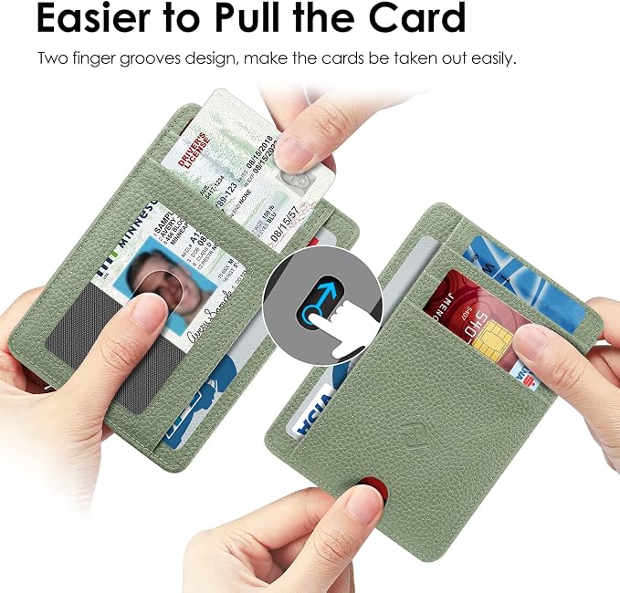 FINTIE Slim Front Pocket Wallet, RFID Blocking Credit Card Holder | Minimalist Card Cases with ID Window for Men Women, Sage Green - Image 3