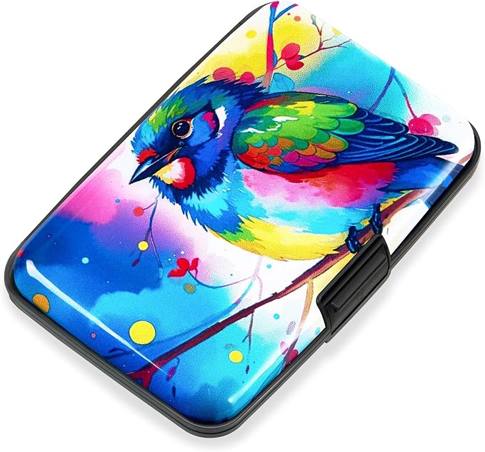 Mayski Credit Card Holder for Women RFID Blocking Wallet, Colorful Bird | Card Wallets for Women Small Mini Business Metal Accordion Aluminum Alloy Hard Case for Men by SLIMELEGANCEPERSONIFIED