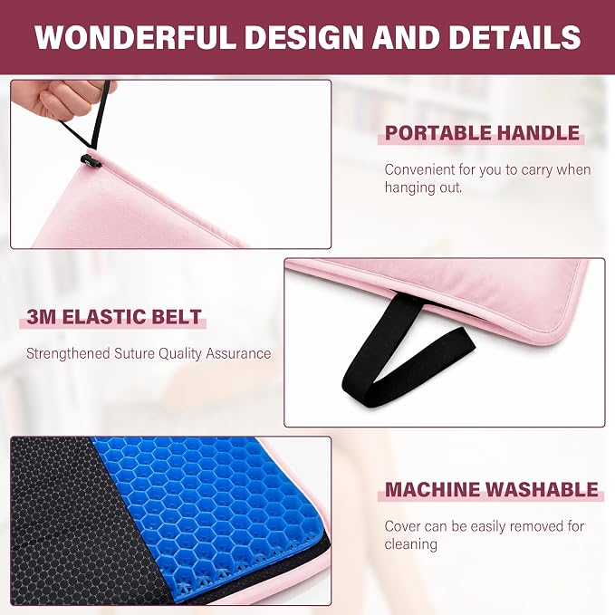 SPRING SEAON Large Gel Seat Cushion for Pressure Relief, Honeycomb Design | Extra-Thick Gel Filling, Honeycomb Design, Anti-Slip Bottom, Long-Sitting Comfort for Travel, Airplanes, Office & Cars - Image 7