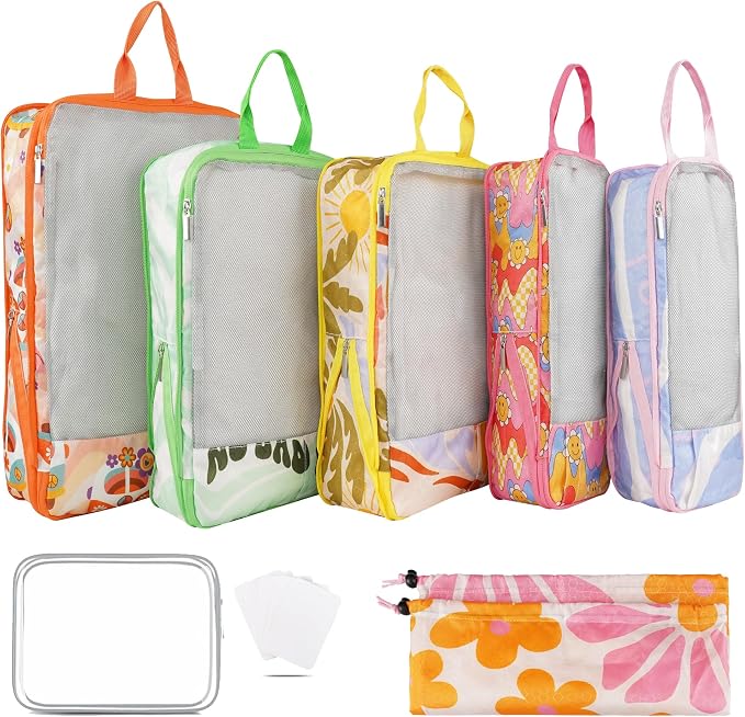 7 Pcs Compression Packing Cubes Travel for Suitcases, Luggage Organizer Washable Storage Bags Set for Backpack Travel- Packaging Cubes for Carry-Ons and Storage by Hitanfe
