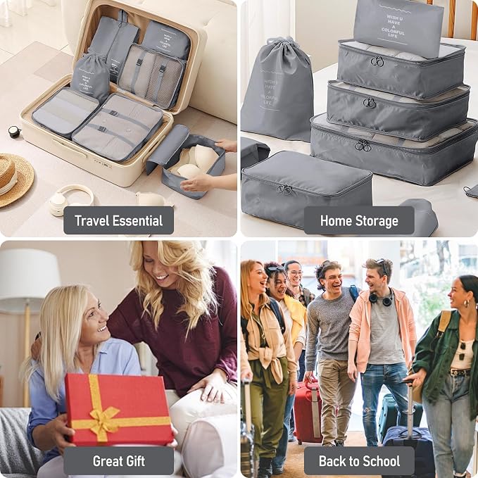 Packing Cubes for Travel- 8 Set Luggage Organizer Bags for Family, Mesh Breathable Travel Packing Cubes for Suitcases Durable Travel Essentials Bags Set (Grey, 10 Set) - Image 7