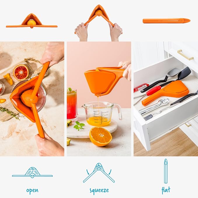 Dreamfarm Fluicer Fold-Flat Citrus Juicer - Orange | Easy, manual fresh orange juice squeezer with pip catcher, suits all citrus fruits, compact storage, 11" - Image 3
