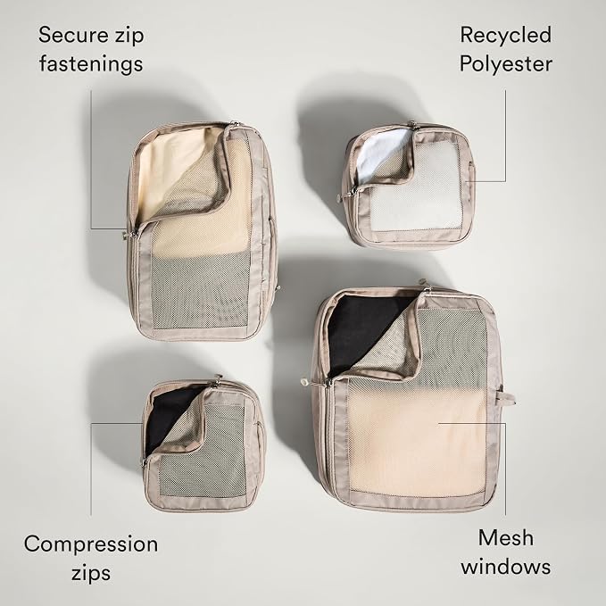 ANTLER - Compression Packing Cubes for Travel, Luggage Organiser for Suitcases or Bags, Travel Accessories, Set of 4, Taupe - Image 4