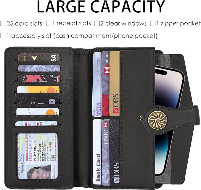 Travelambo Women's Wallet RFID Blocking Trifold Clutch Large Capacity Credit Card Holder Travel Purse - Image 2