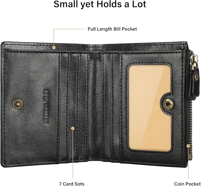 Ultra Thin Small Compact Leather Womens Girls Wallets RFID Blocking Credit Card Holder for Women - Image 3