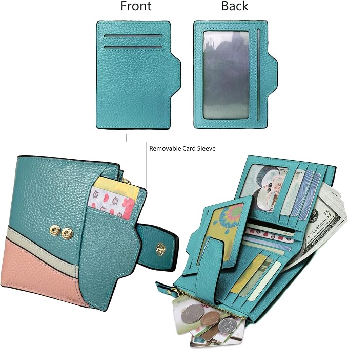 Women's RFID Blocking Leather Small Compact Bi-fold Zipper Pocket Wallet Card Case Purse with id Window - Image 3