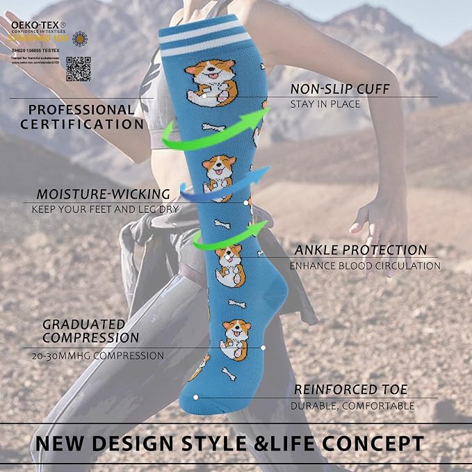 fenglaoda Compression Socks Women Men 6 Pairs, Knee High Best Support Circulation Socks for Running, Travel, Flight, Nurse - Image 3