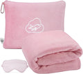 Travel Blanket Pillow,Airplane Blanket Compact with Bag Eye Mask, Ultra-Soft,Warm & Lightweight Included,Travel Essentials for Women & Men, Luggage Sleeve & Backpack Clip 65x40 in, Pink by ENZOLVE