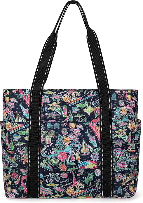 Tote Bag for Women with Laptop Compartment & Cup Holder,Nylon Bag for Work,Travel,Gym,Beach,Teacher,Nurse,School,Mom by HappiePeppie